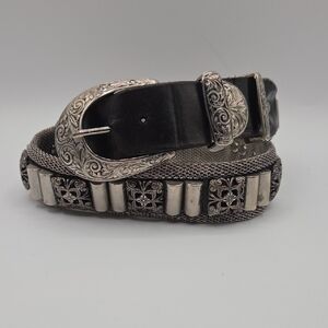 Nanni Black Silver Metal Embellished Belt Made In Italy 80cm 30/34" L
